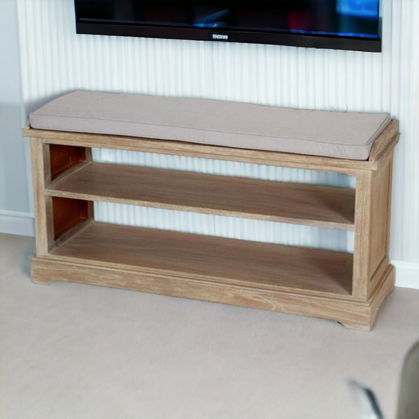 CECILIA Shelves Cabinet with Seat Cushion | Natural