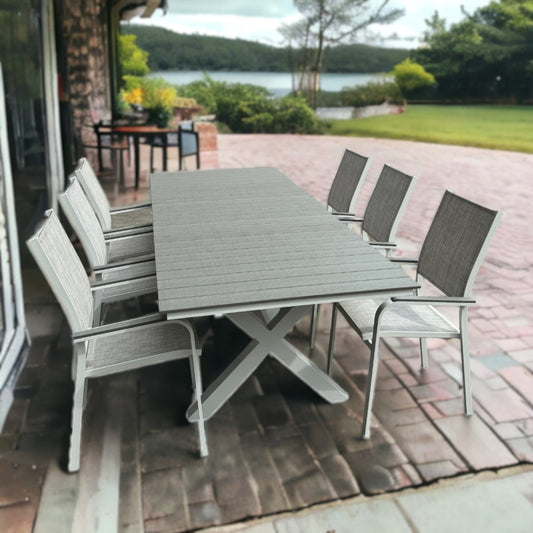 BOLOGNA+PISA Outdoor Dining Set | Extendable Dining Table with 6 Armchairs (Grey)