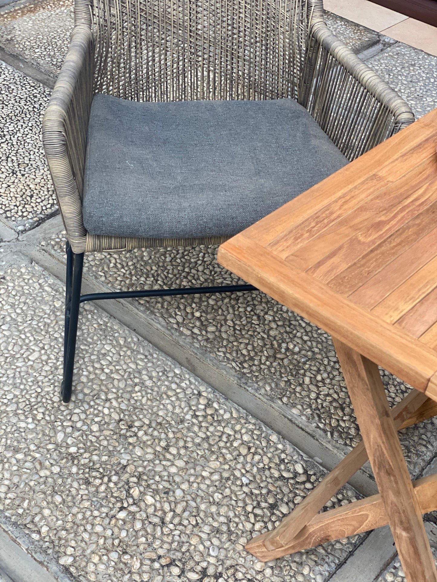 DENPASAR + CILACAP Square Table | 2 Wicker Chair with 1 Teak Wood Side Table