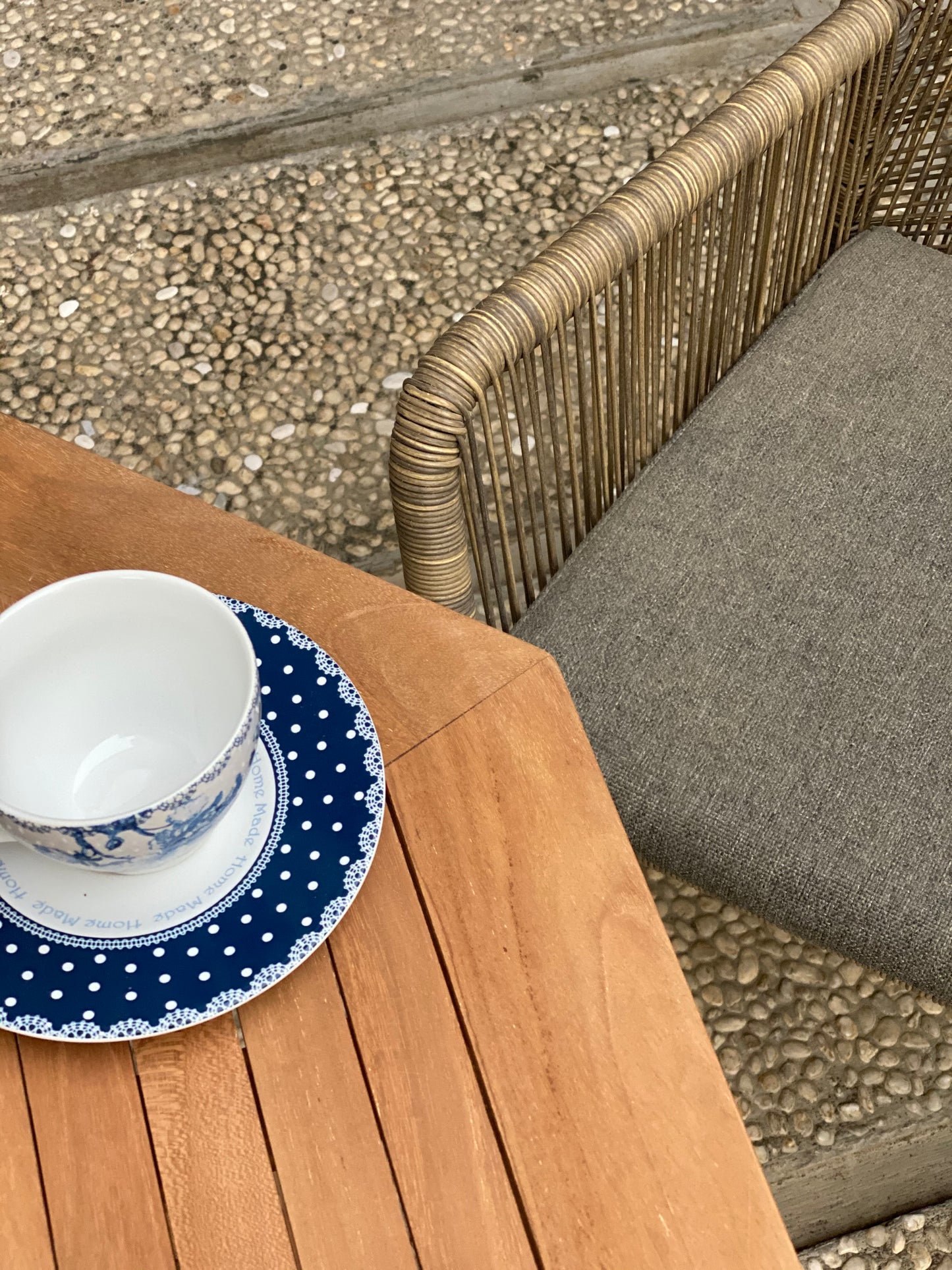 DENPASAR + CILACAP Octagonal Table | 2 Wicker Chair with 1 Teak Wood Side Table