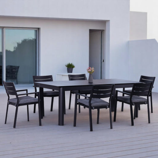 Kiruna Tromsø Dining Set featuring a modern outdoor furniture design with a sleek table and comfortable chairs, ideal for patio or garden spaces.