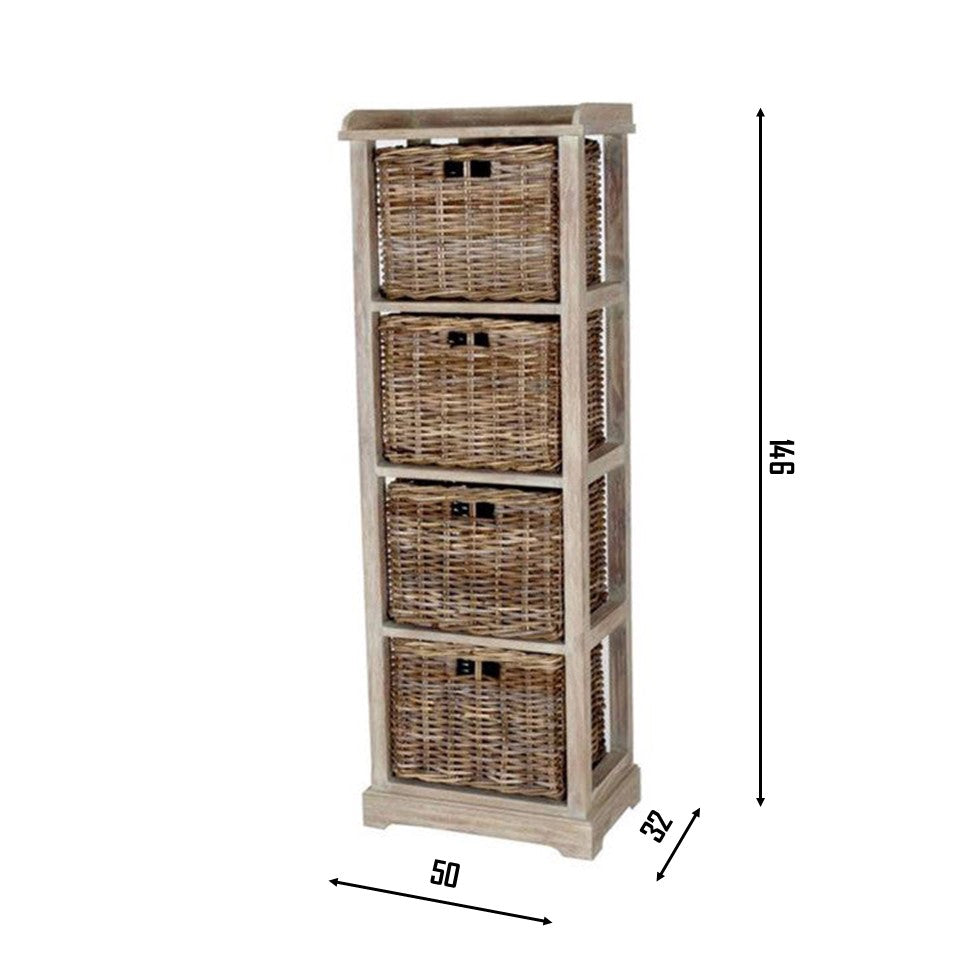 CECILIA Tall Storage Chest with 4 Rattan Drawers | Natural