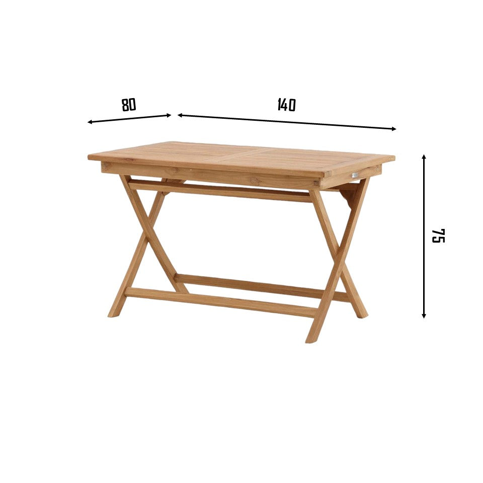 JAVA + SKANÖR Outdoor Dining Set | 1 Teak Wood Dining Table (140x80) with 4 Armchairs
