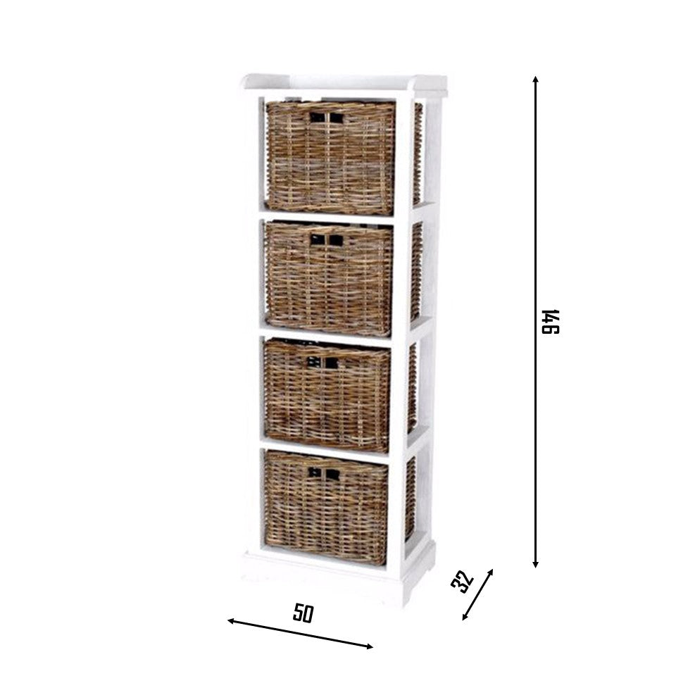 CECILIA Tall Storage Chest with 4 Rattan Drawers | White