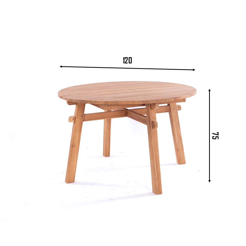 SEMARANG Outdoor Dining Set | 1 Round Table (Teak Wood) with 4 Armchair