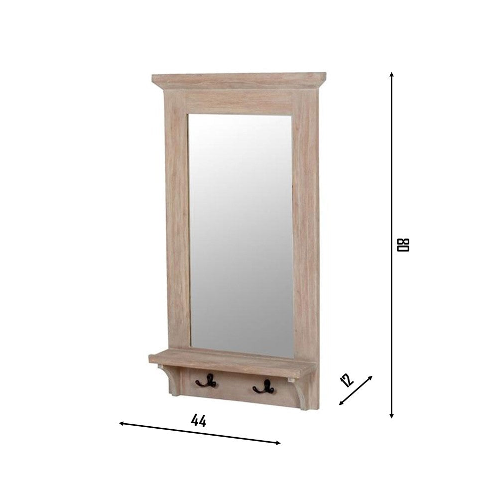 CECILIA Country Style Wall Mirror with Hooks | Teak oil