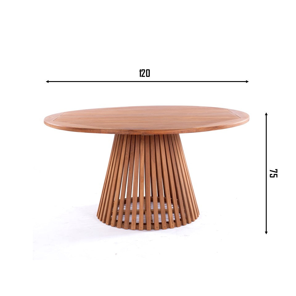 NUSA DUA + SKANÖR Outdoor Dining Set | Teak Wood Dining Round Table (150) with 6 Armchairs