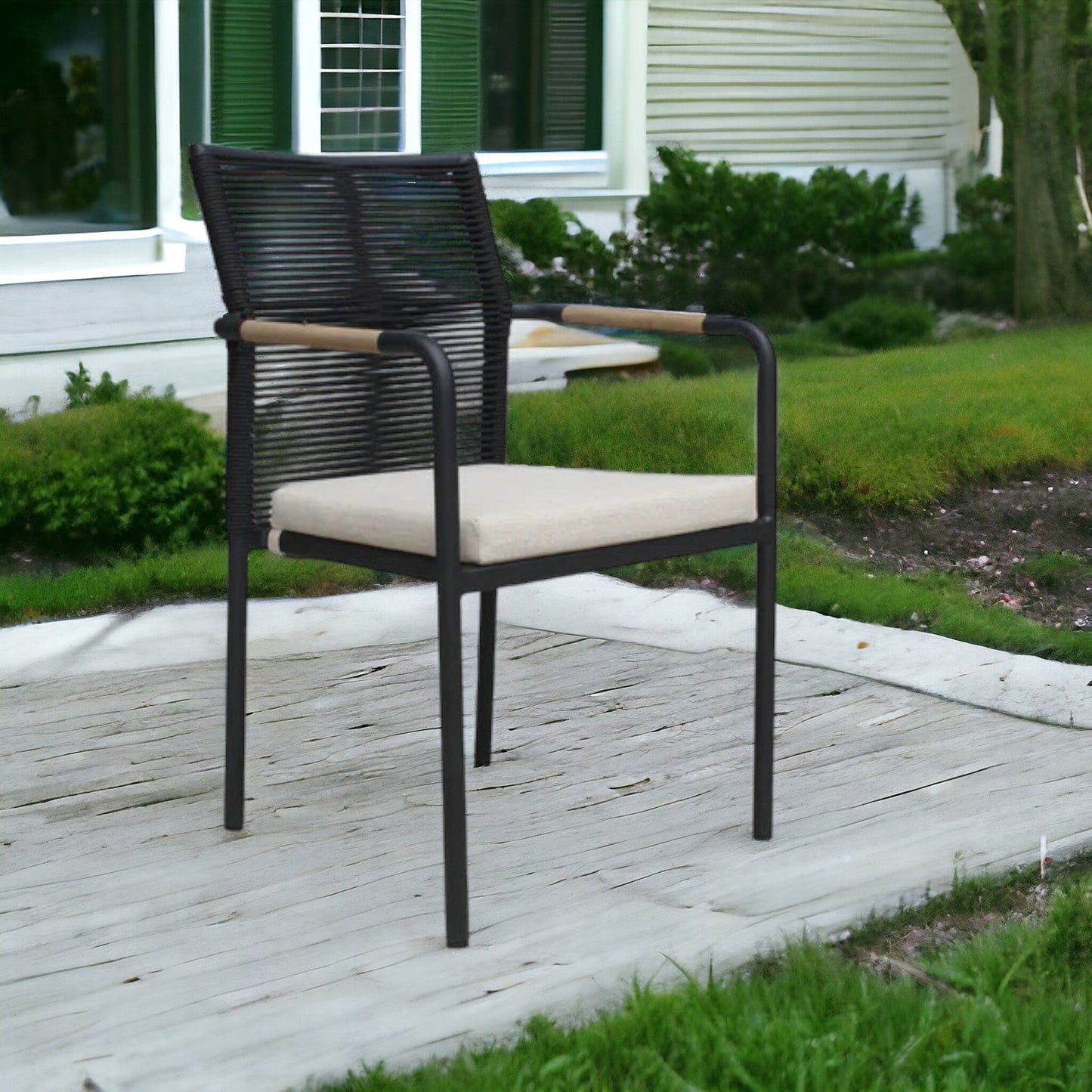 JAVA + SKANÖR Outdoor Dining Set | 1 Teak Wood Dining Table (140x80) with 4 Armchairs