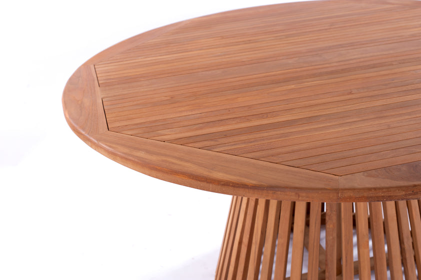 NUSA DUA + SKANÖR Outdoor Dining Set | Teak Wood Dining Round Table (150) with 6 Armchairs