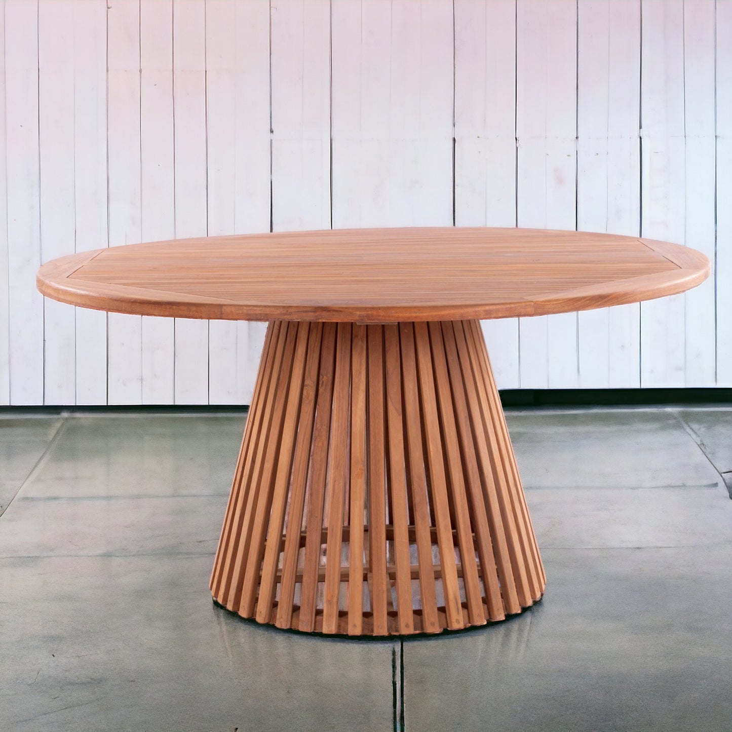 NUSA DUA + JAVA Outdoor Dining Set | 1 Round Dining Table with 6 Armchairs (Teak Wood)