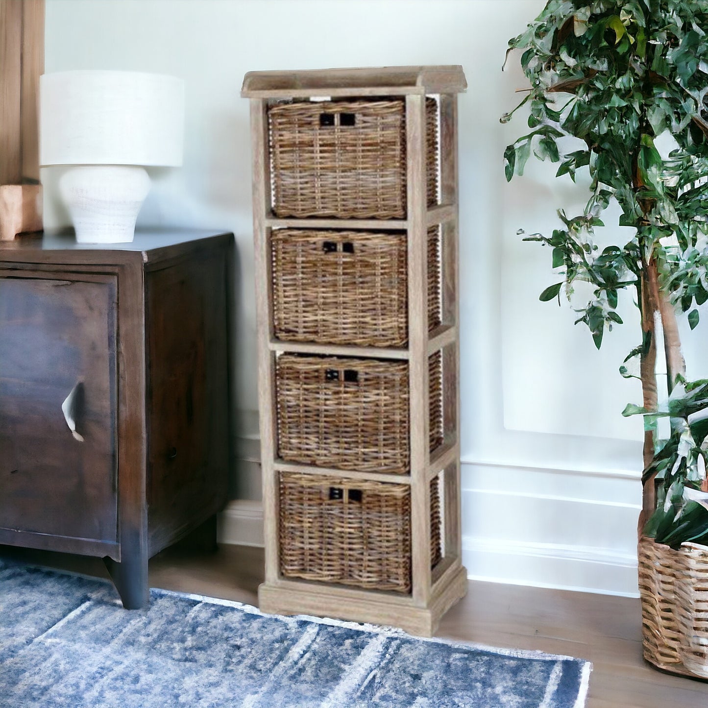 CECILIA Tall Storage Chest with 4 Rattan Drawers | Natural