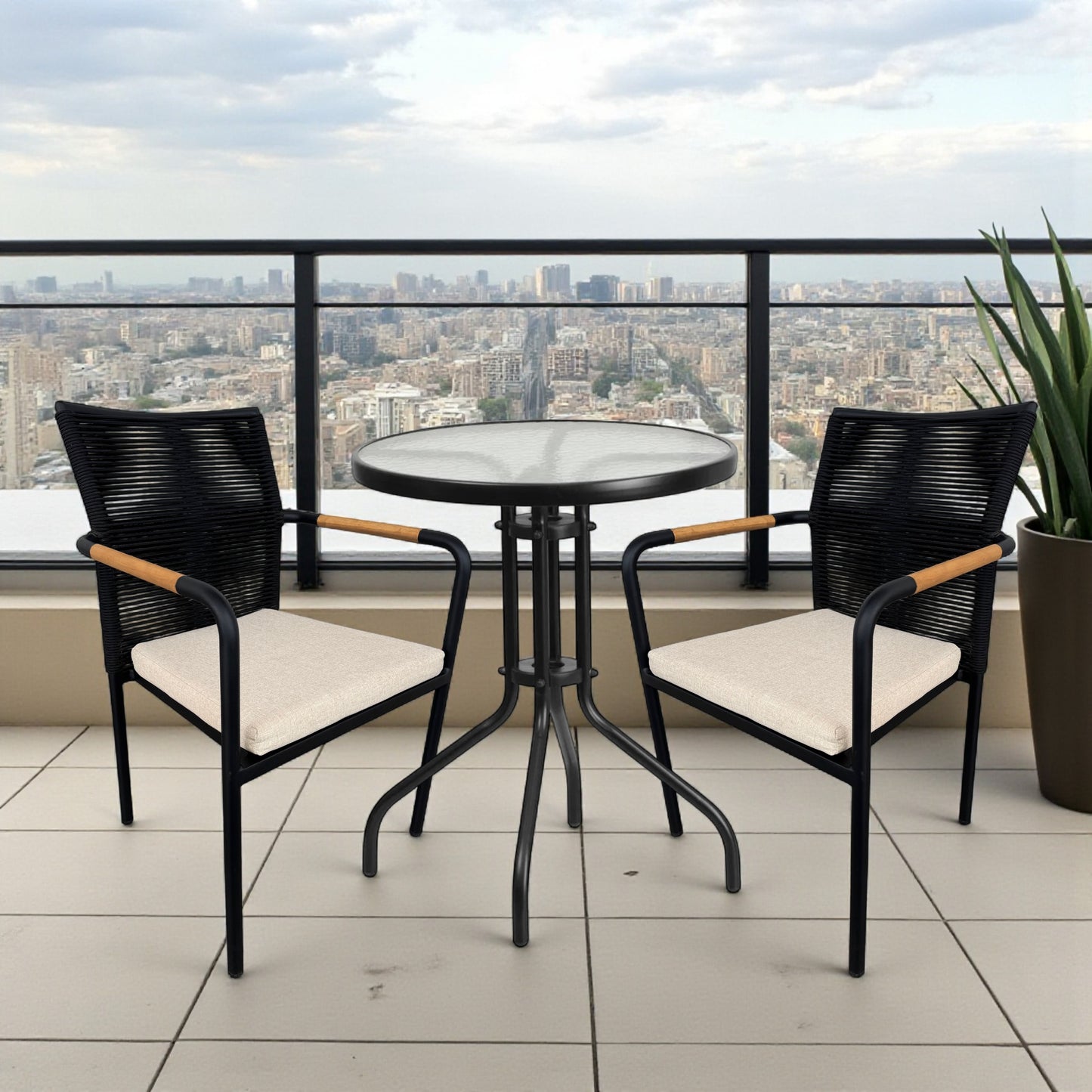 SKANÖR + CAPRI Balcony Set | 2 Armchairs with 1 Glass Table