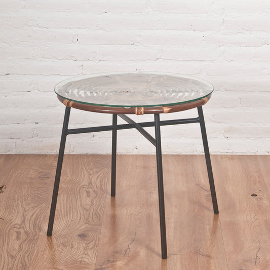 rattan side table with metal legs