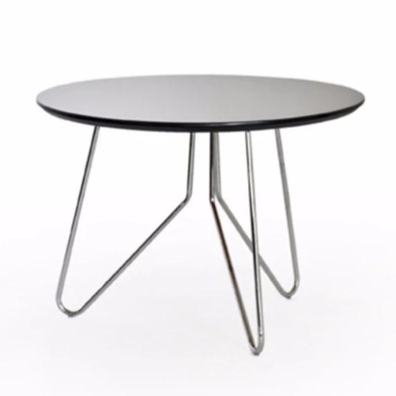 Moon black side table with metal hairpin legs