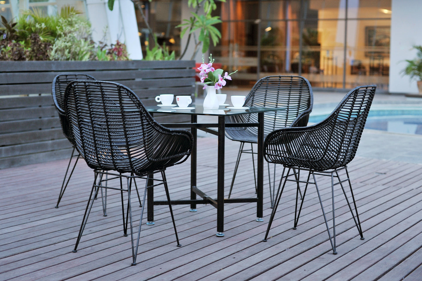 VIGGO Rattan Dining Chair with Metal Legs | Black