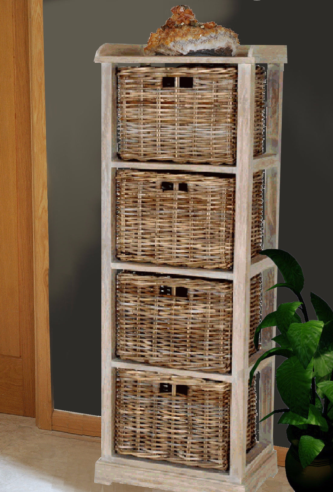 CECILIA Tall Storage Chest with 4 Rattan Drawers | Natural
