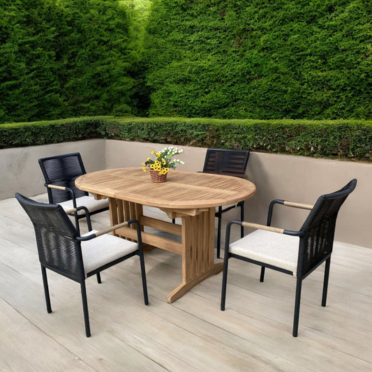 SURABAYA + SKANÖR Outdoor Dining Set | Teak Wood Dining Table with 4 Armchairs