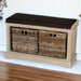 CECILIA Wooden Storage Bench with Rattan Basket and Seat Cushion.