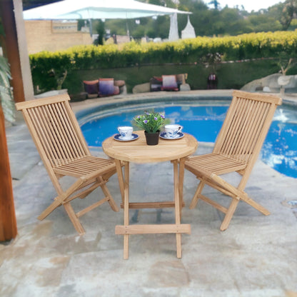 JAVA + CILACAP Round (Teak Wood) | 2 Wooden Chairs with 1 Side Table