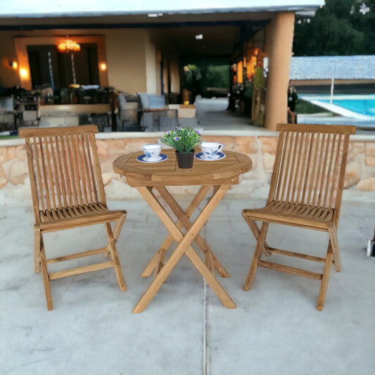 JAVA Outdoor Set (Teak Wood) | 2 Chairs with 1 Round Table 70