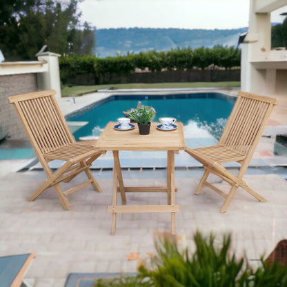 JAVA + CILACAP Square (Teak Wood) | 2 Wooden Chairs with 1 Side Table