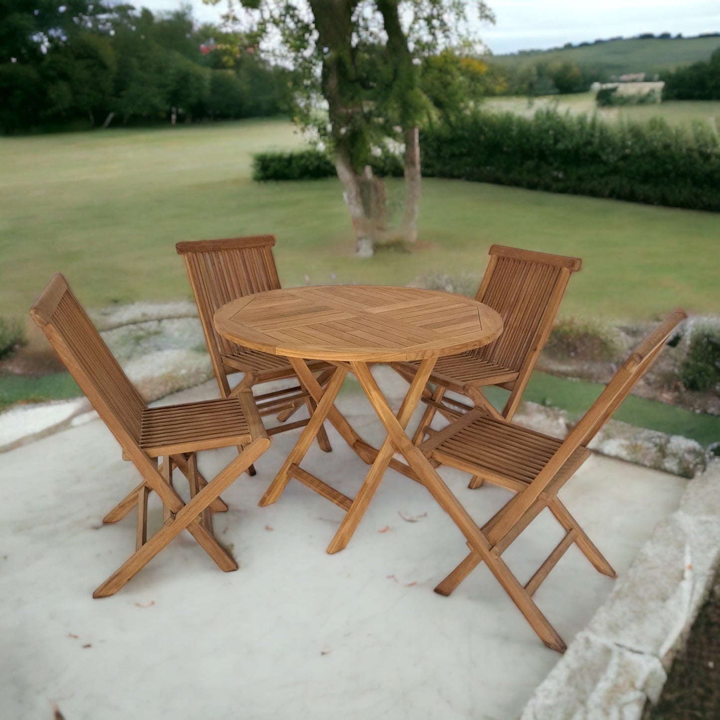 JAVA Outdoor Set (Teak Wood) | Dining Table (Round 100) with 4 Chairs
