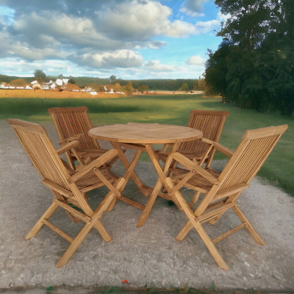 JAVA Outdoor Set (Teak Wood) | Dining Table (Round 100) with 4 Armchairs