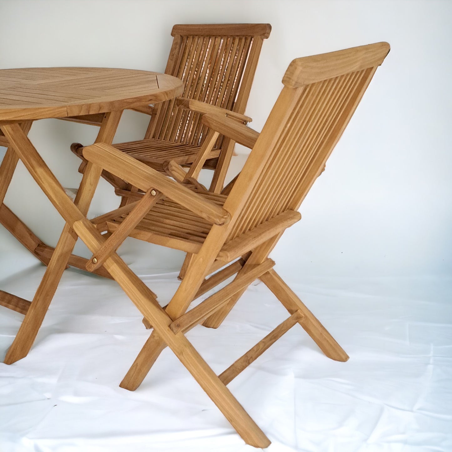 JAVA Outdoor Set (Teak Wood) | Dining Table (Round 100) with 4 Armchairs