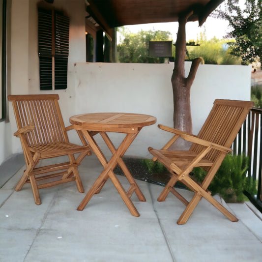 JAVA Outdoor Set (Teak Wood) | 2 Armchairs with 1 Side Table (Round 70)