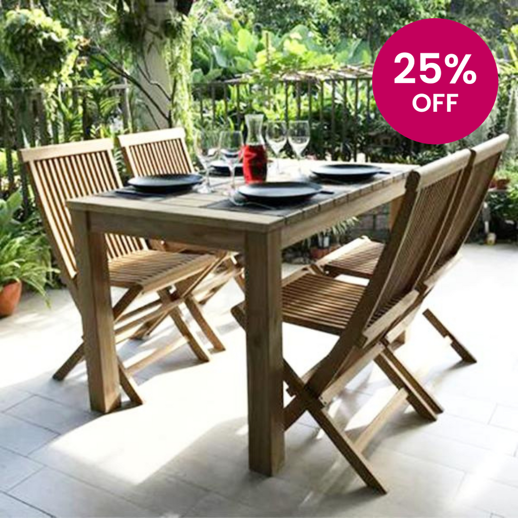 VITO + JAVA Outdoor Dining Set | Dining Table with 4 Chairs (Teak Wood)