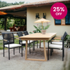 TRETES + SKANÖR Outdoor Dining Set | Teak Wood Dining Table with 6 Armchairs