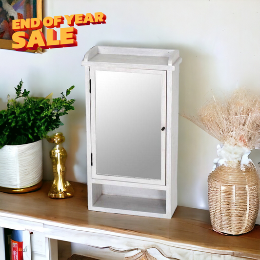 CECILIA Mirror Cabinet with Hangers | White Painted