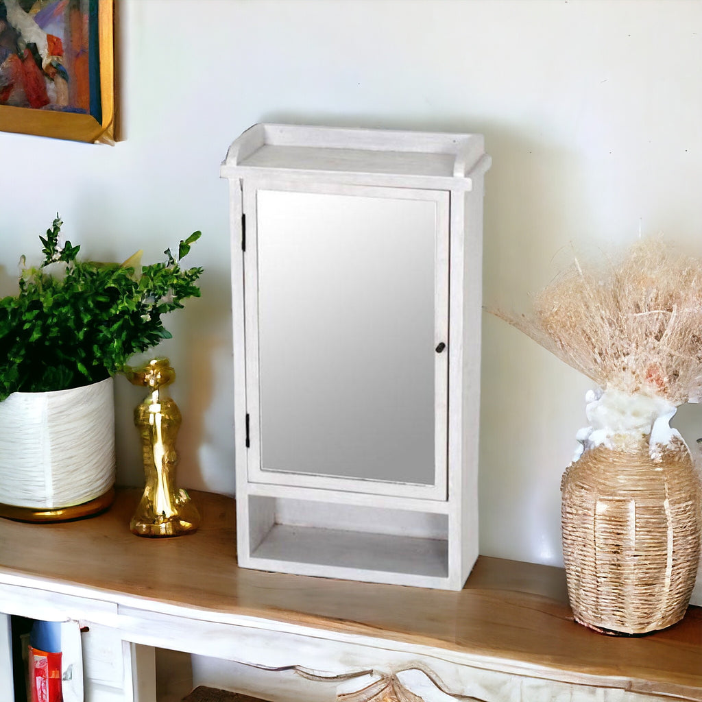 CECILIA Mirror Cabinet with Hangers - White Painted