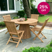 NUSA DUA + JAVA Outdoor Dining Set | 1 Round Dining Table with 4 Chairs (Teak Wood)