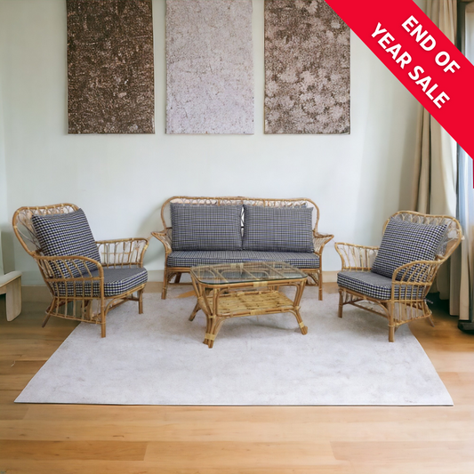 FREEMANTLE Rattan Sofa Set | Blue Cushion