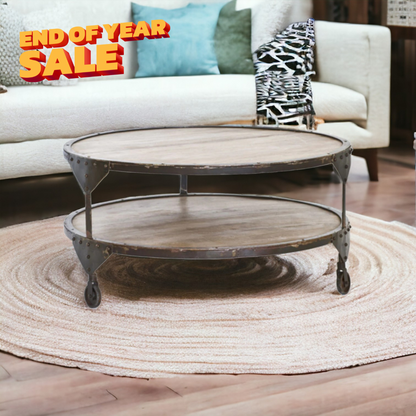 BOMBAY Round Coffee Table | Wrought Iron and Reclaimed Wood