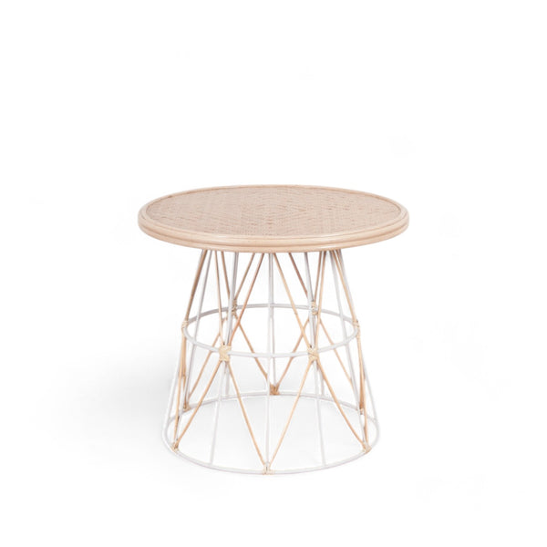 Acacia Rattan Side Table | White & Natural Legs