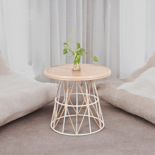 ACACIA Rattan Side Table | White & Natural Legs