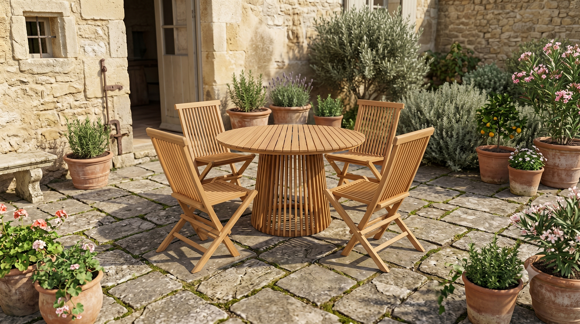 Beleza Round Table + Java Outdoor Folding Chair