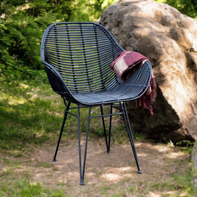 Viggo Rattan Dining Chair with Metal Legs | Black