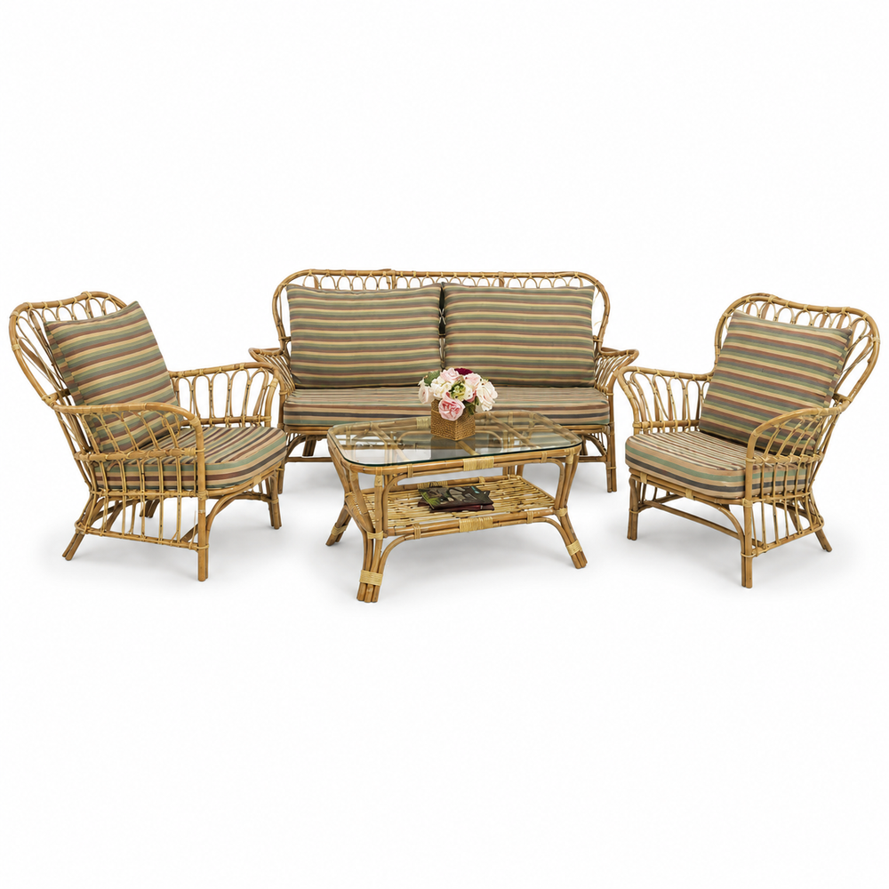 Fremantle Rattan Sofa Set | Stripey Cushion