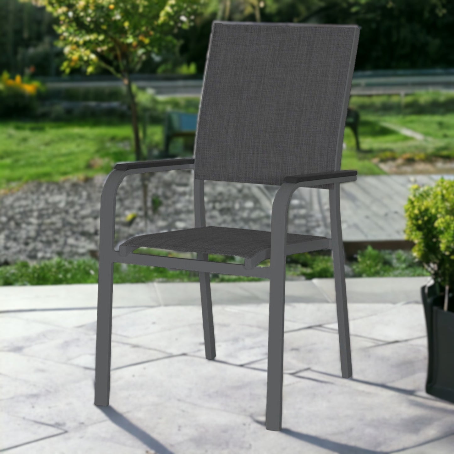 BOLOGNA + PISA Outdoor Dining Set | Dining Table with 6 Armchairs (Dark Grey)