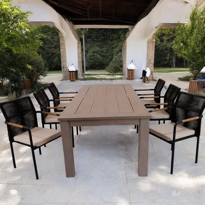 DENVER + SKANÖR Outdoor Dining Set | Teak Wood Dining Table with 6 Armchairs