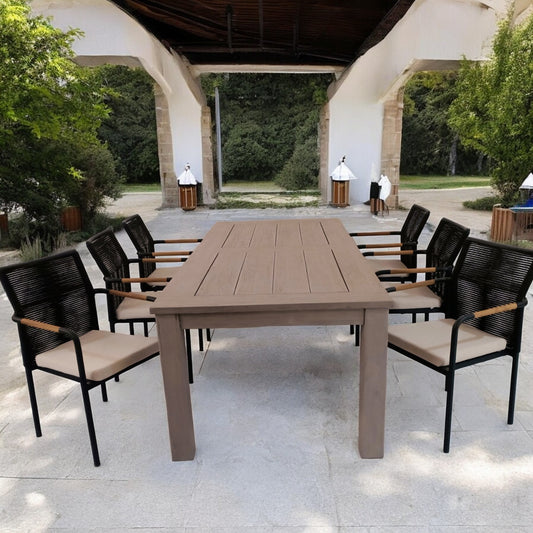 DENVER + SKANÖR Outdoor Dining Set | Teak Wood Dining Table with 6 Armchairs