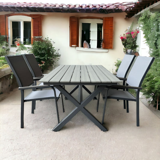 MILANO + PISA Outdoor Dining Set | Dining Table with 4 Armchairs (Grey)