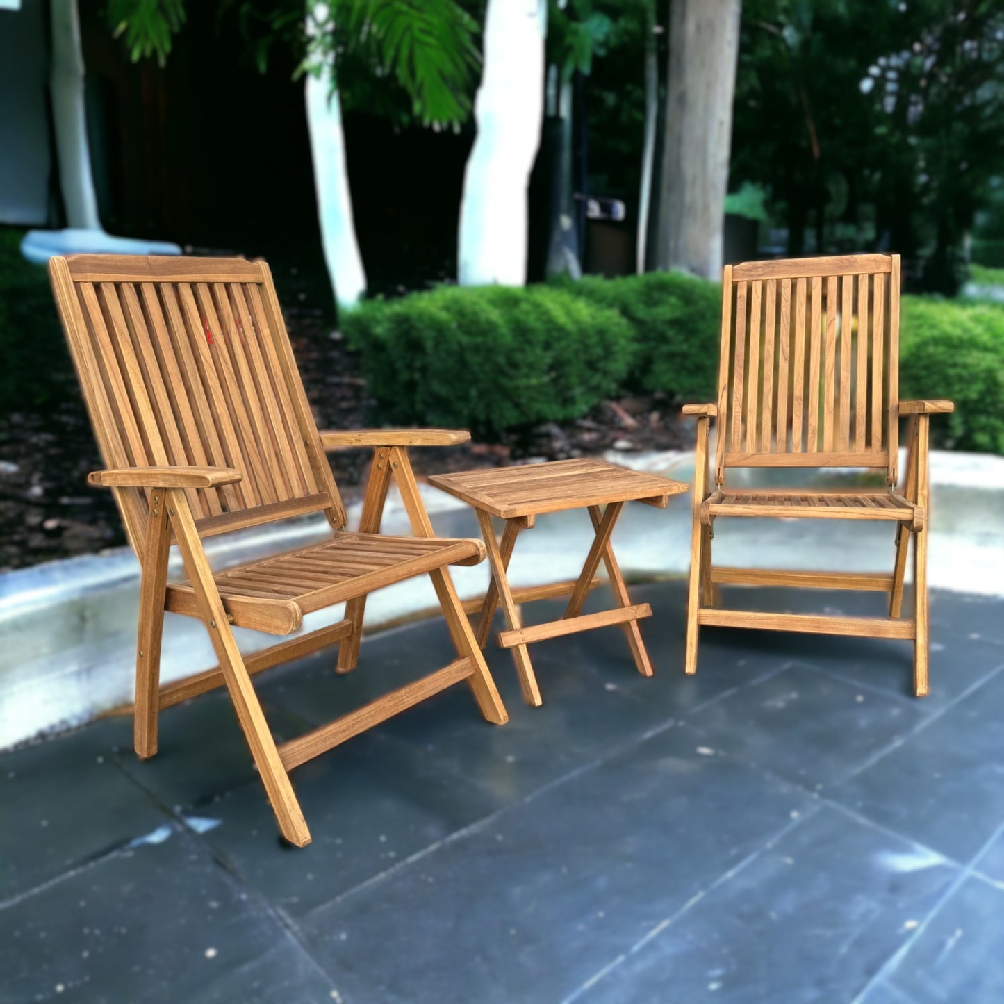 MICHELLE + PICNIC TABLE Outdoor Set (Teak Wood) | 2 Chairs with 1 Side Table (Square)