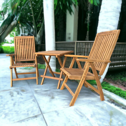 MICHELLE + CILACAP Outdoor Set (Teak Wood) | 2 Reclining Chairs with 1 Side Table (Square)