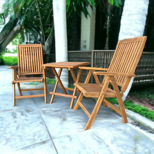 MICHELLE + CILACAP Outdoor Set (Teak Wood) | 2 Reclining Chairs with 1 Side Table (Square)