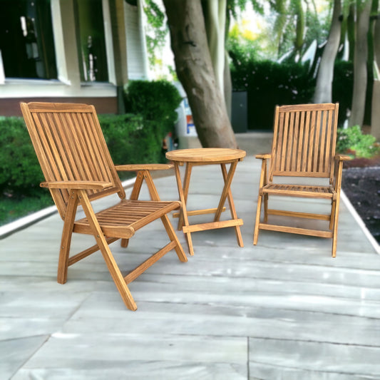 MICHELLE + CILACAP Outdoor Set (Teak Wood) | 2 Reclining Chairs with 1 Side Table (Round)