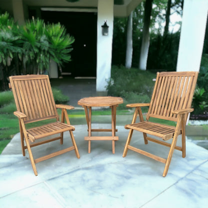 MICHELLE + CILACAP Outdoor Set (Teak Wood) | 2 Reclining Chairs with 1 Side Table (Octagonal)